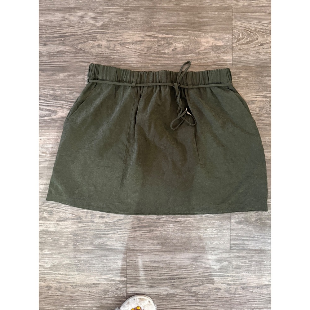 Lulus‎ Olive Green Faux Suede Mini Skirt Elastic Waist Drawstring Pockets XL NWT